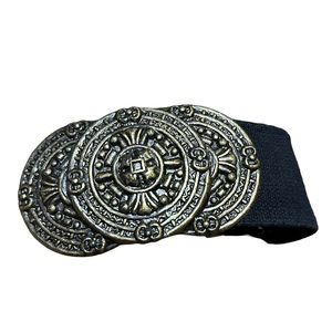Women's Vintage Day-Lor Black Gold Elastic Cinch Belt Buckle 80s Stretch Buckle
